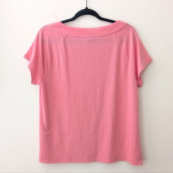 Talbots Linen Blend Raglan V-Neck Lovely Coral Tee Size Large - Picture 3 of 6